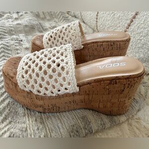 Soda Women's Cream Woven Cork Wedges